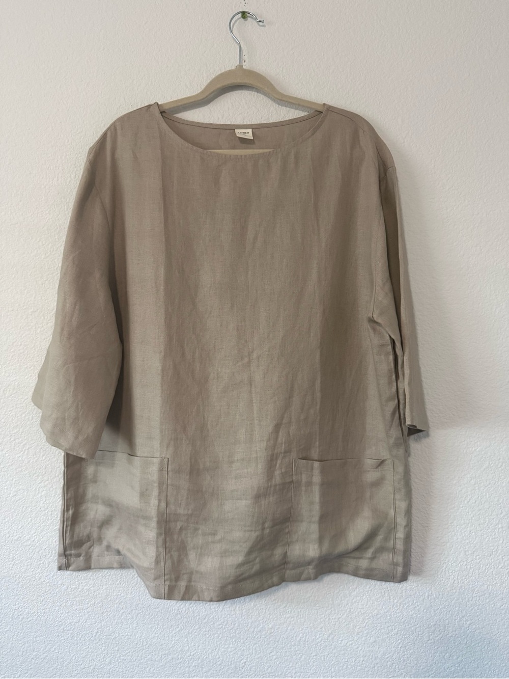 Lintico 100% Linen Relaxed Linen Pocket Tunic Top - Taupe Size L - Picture 3 of 16